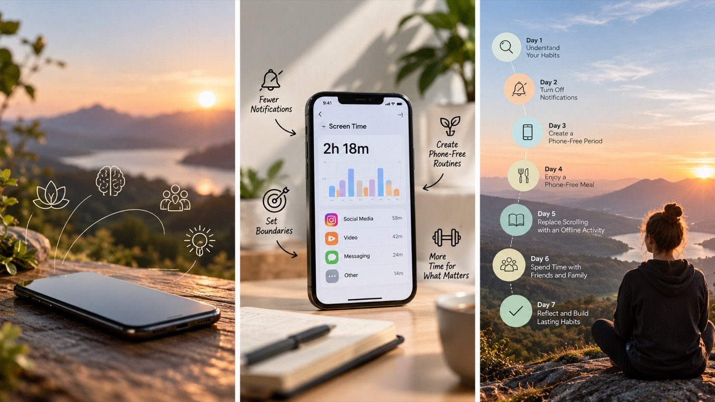 Illustration of a calm digital detox journey
