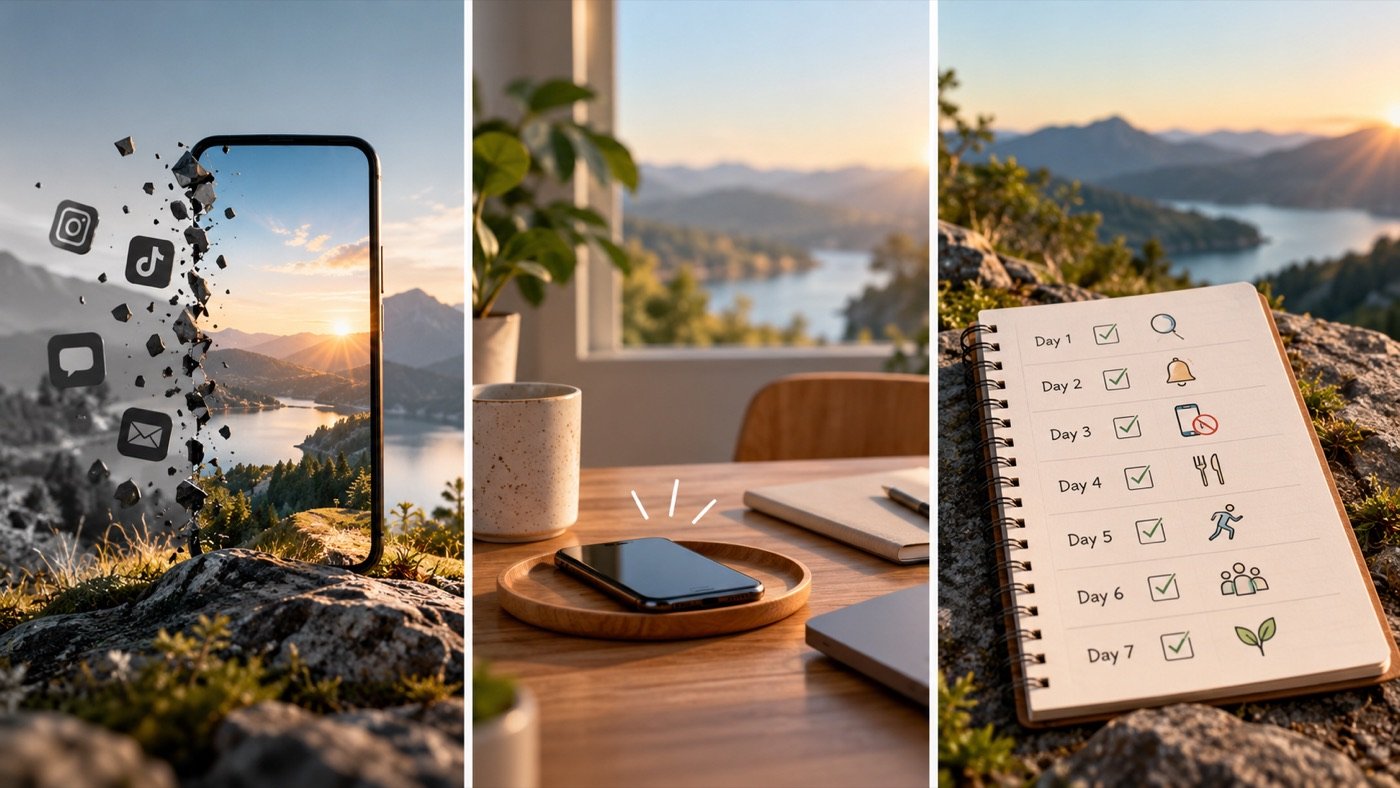 Illustration of a seven-day digital detox reset